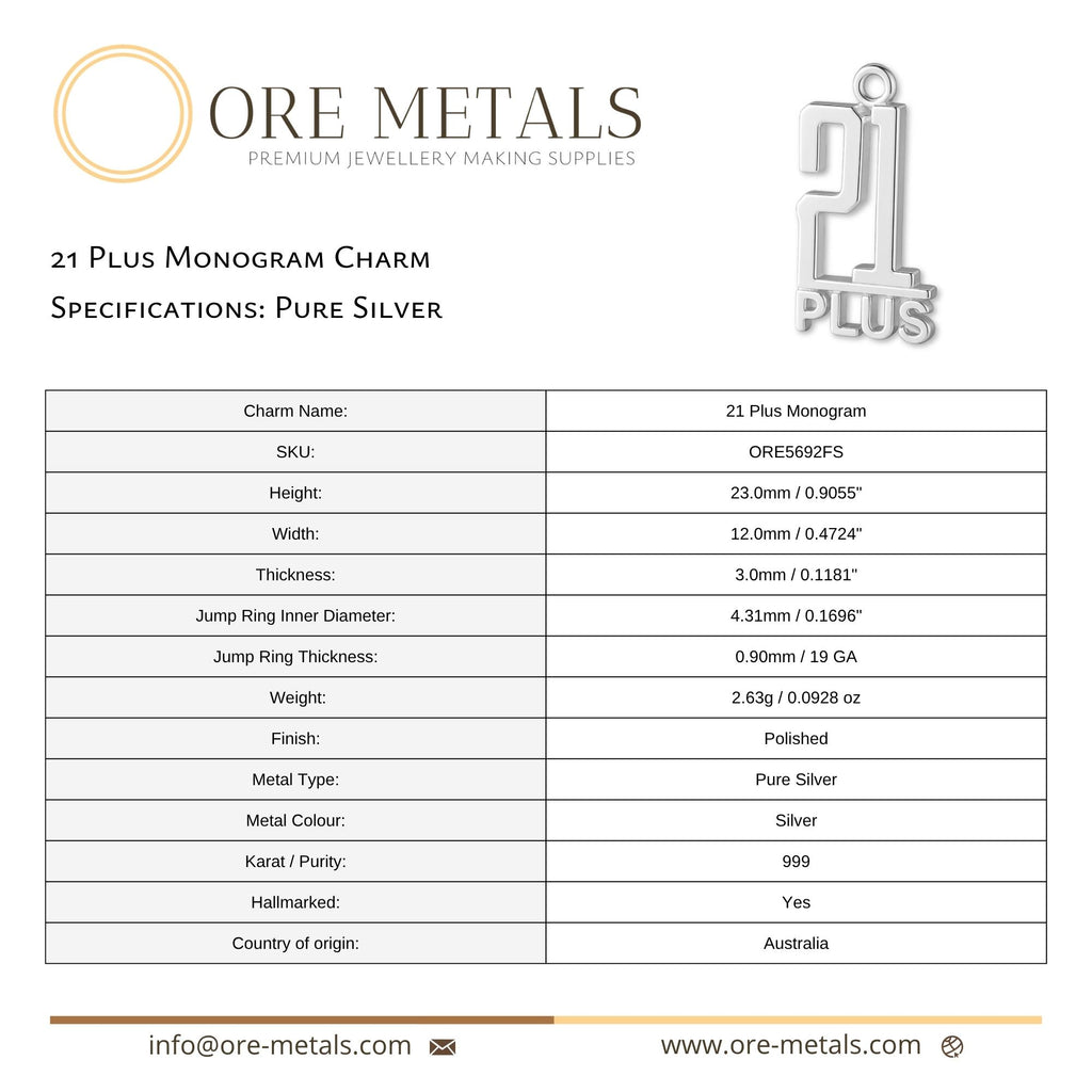999 Pure Silver - 21 Plus Monogram Charm