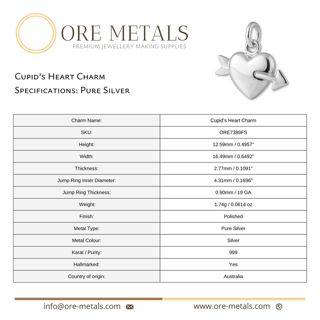 999 Pure Silver - Cupid’s Heart Charm
