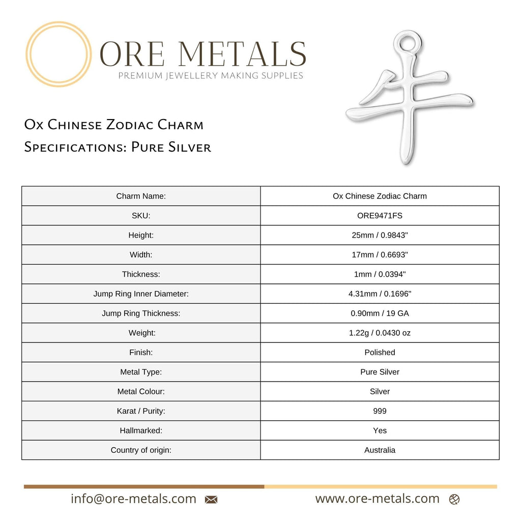 999 Pure Silver - Ox Chinese Zodiac Charm