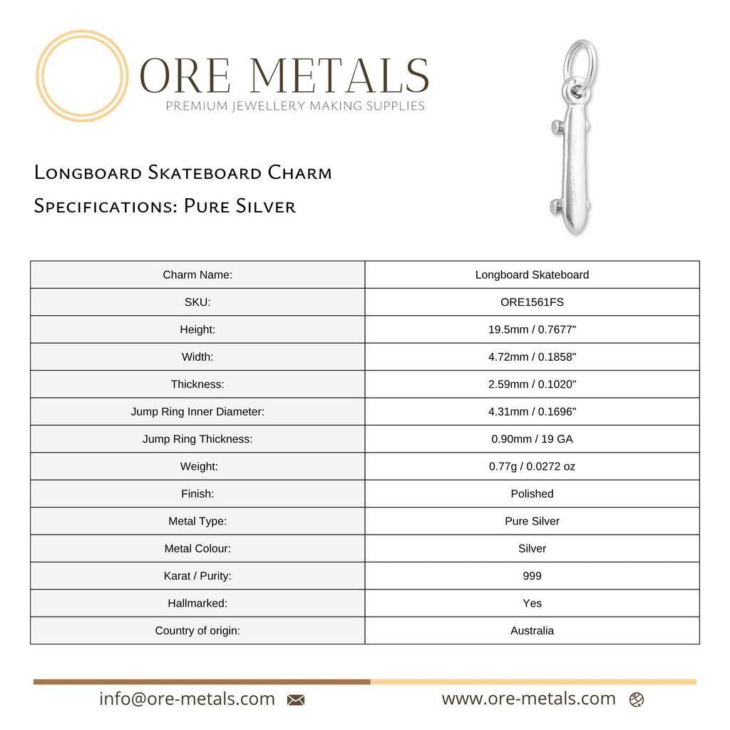 999 Pure Silver - Longboard Skateboard Charm