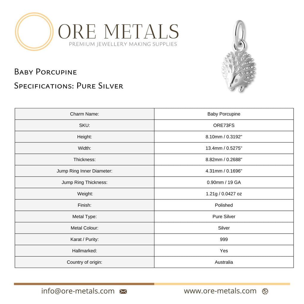 999 Pure Silver - Baby Porcupine Charm