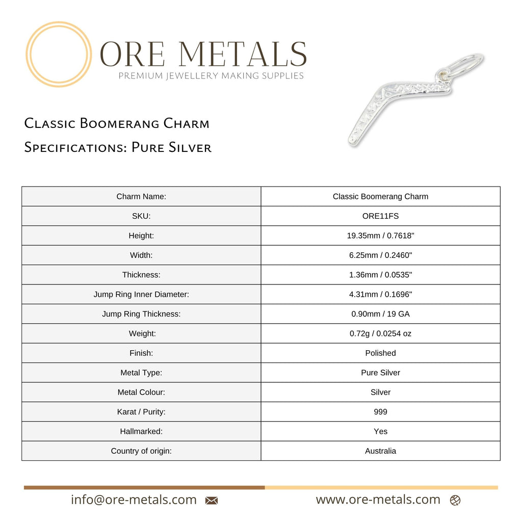 999 Pure Silver - Classic Boomerang Charm