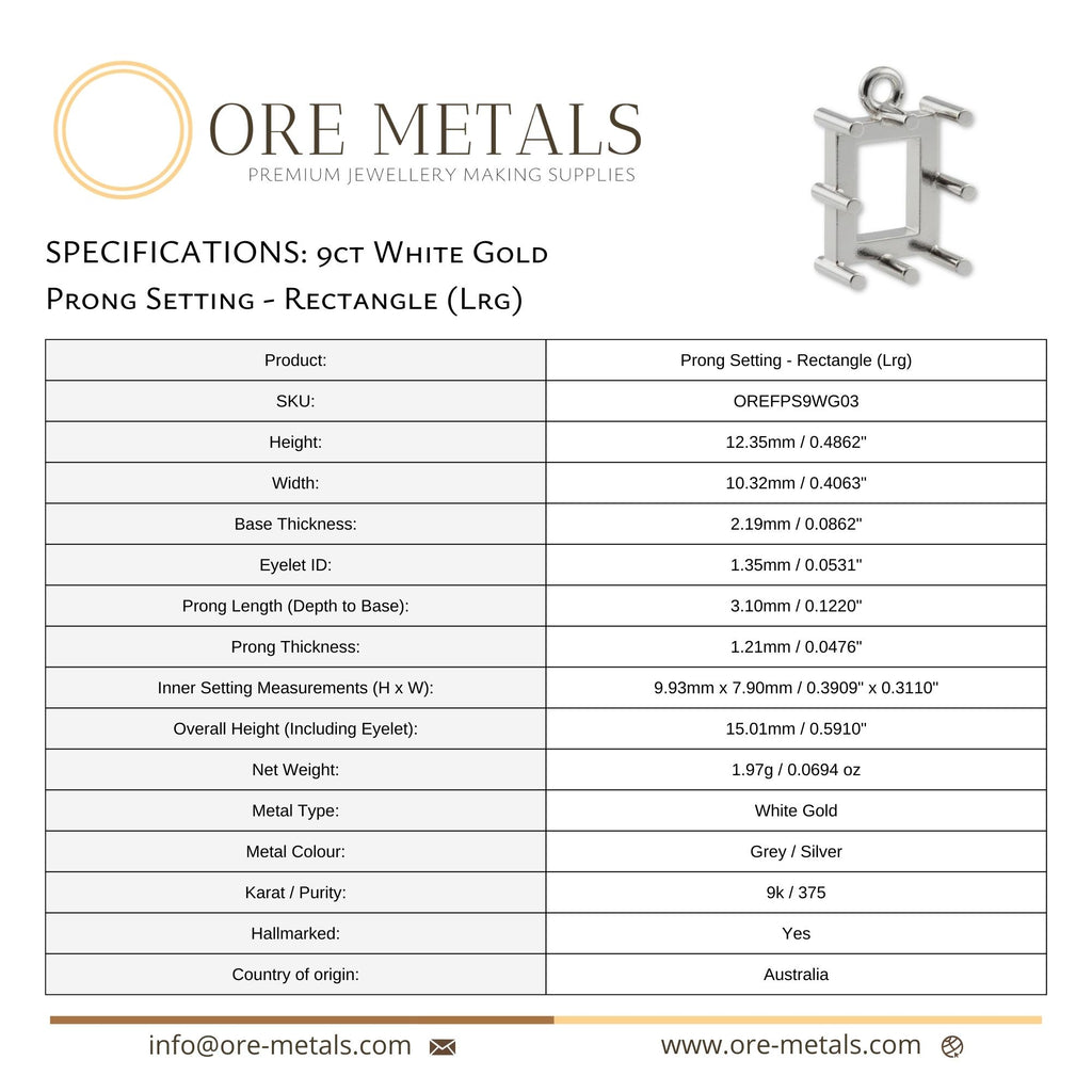 9ct White Gold - Rectangle Prong Setting