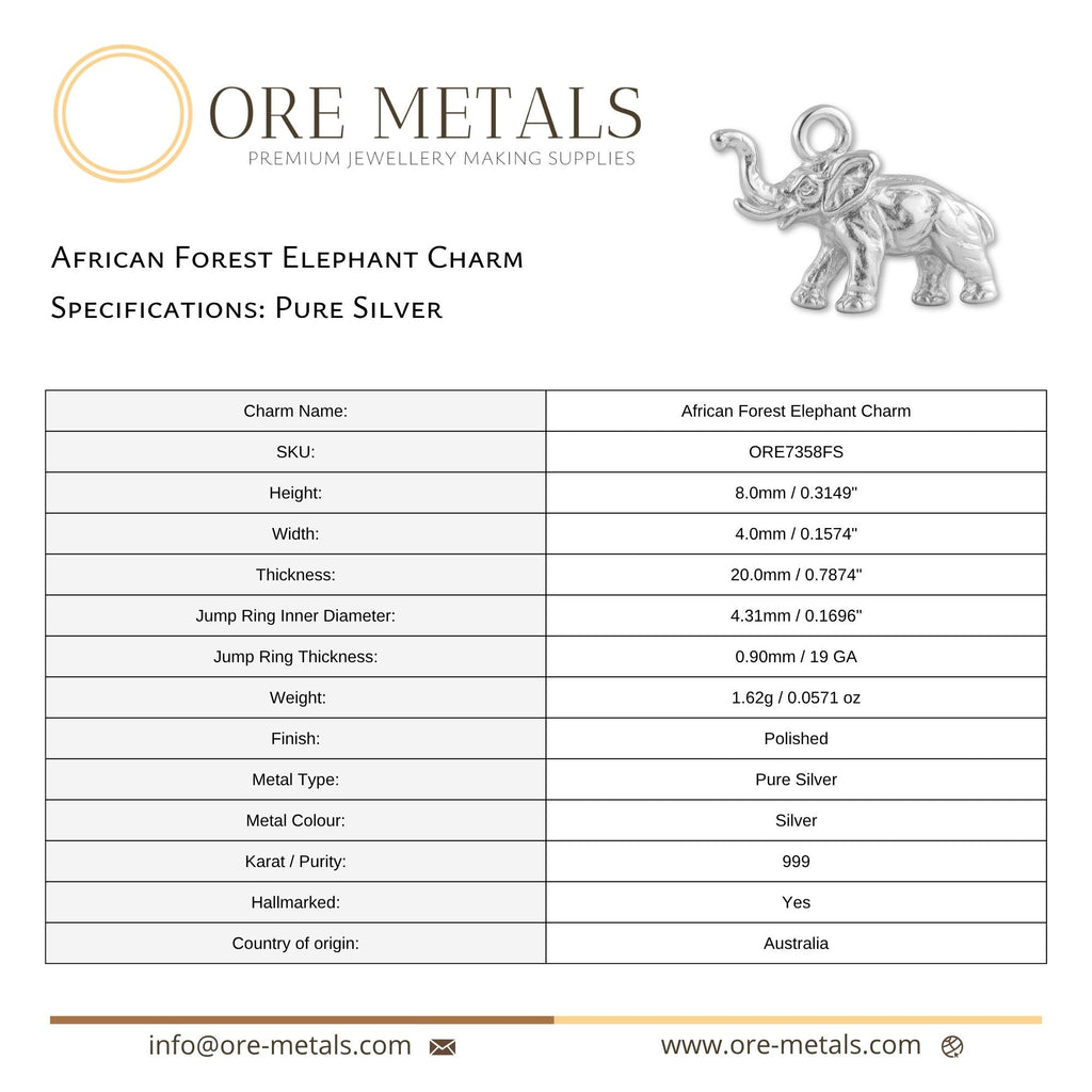 999 Pure Silver - African Forest Elephant Charm