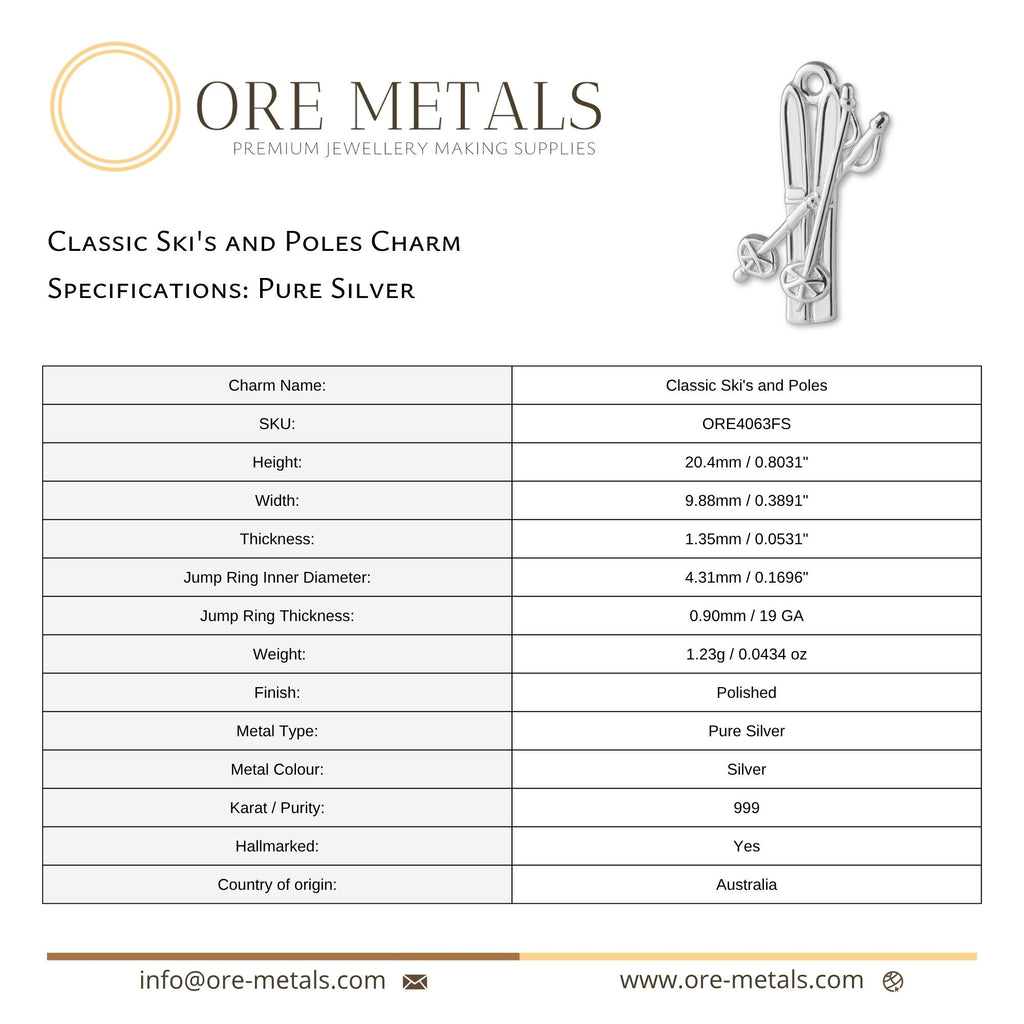 999 Pure Silver - Classic Ski's and Poles Charm