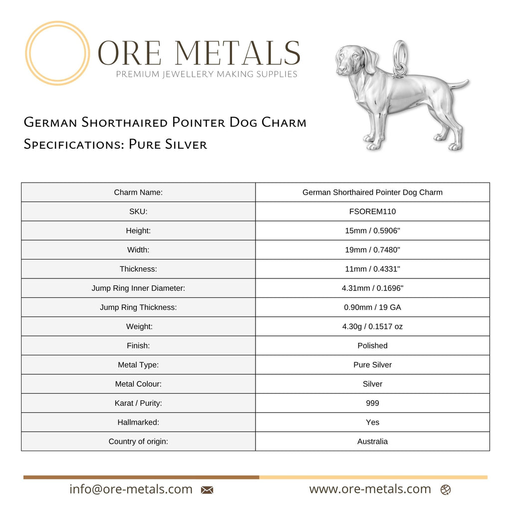 999 Pure Silver - German Shorthaired Pointer Dog Charm