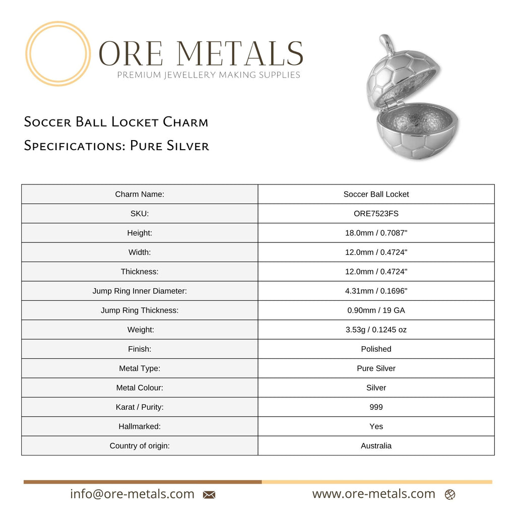 999 Pure Silver - Soccer Ball Locket Charm