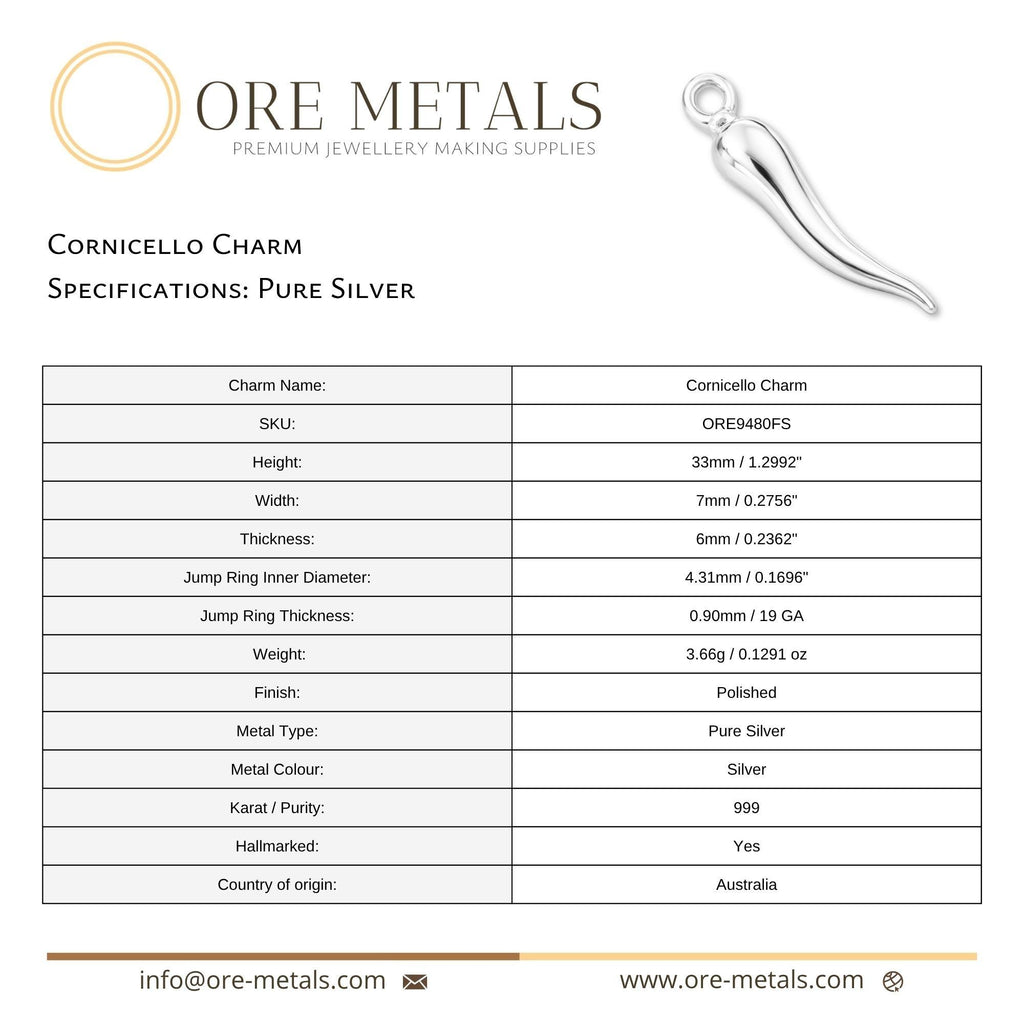 999 Pure Silver - Cornicello Charm