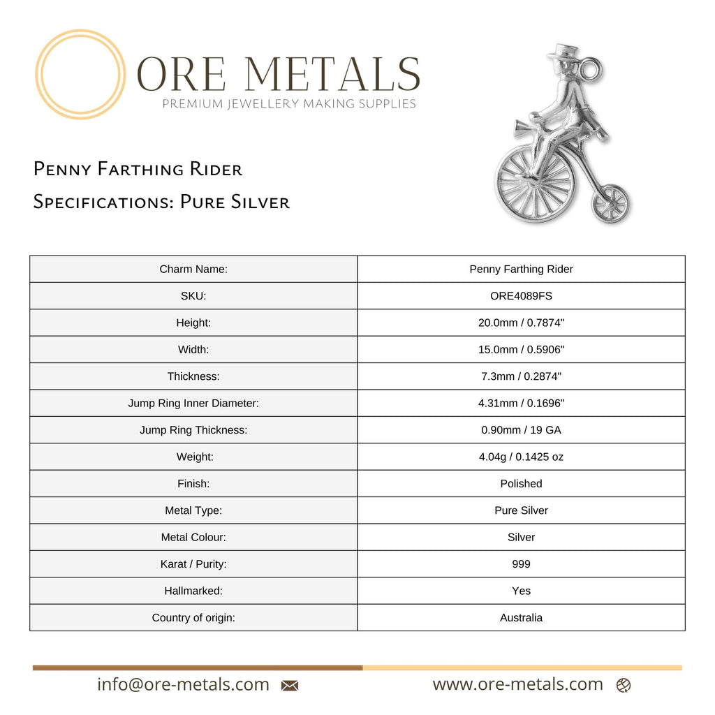 999 Pure Silver - Penny Farthing Rider Charm