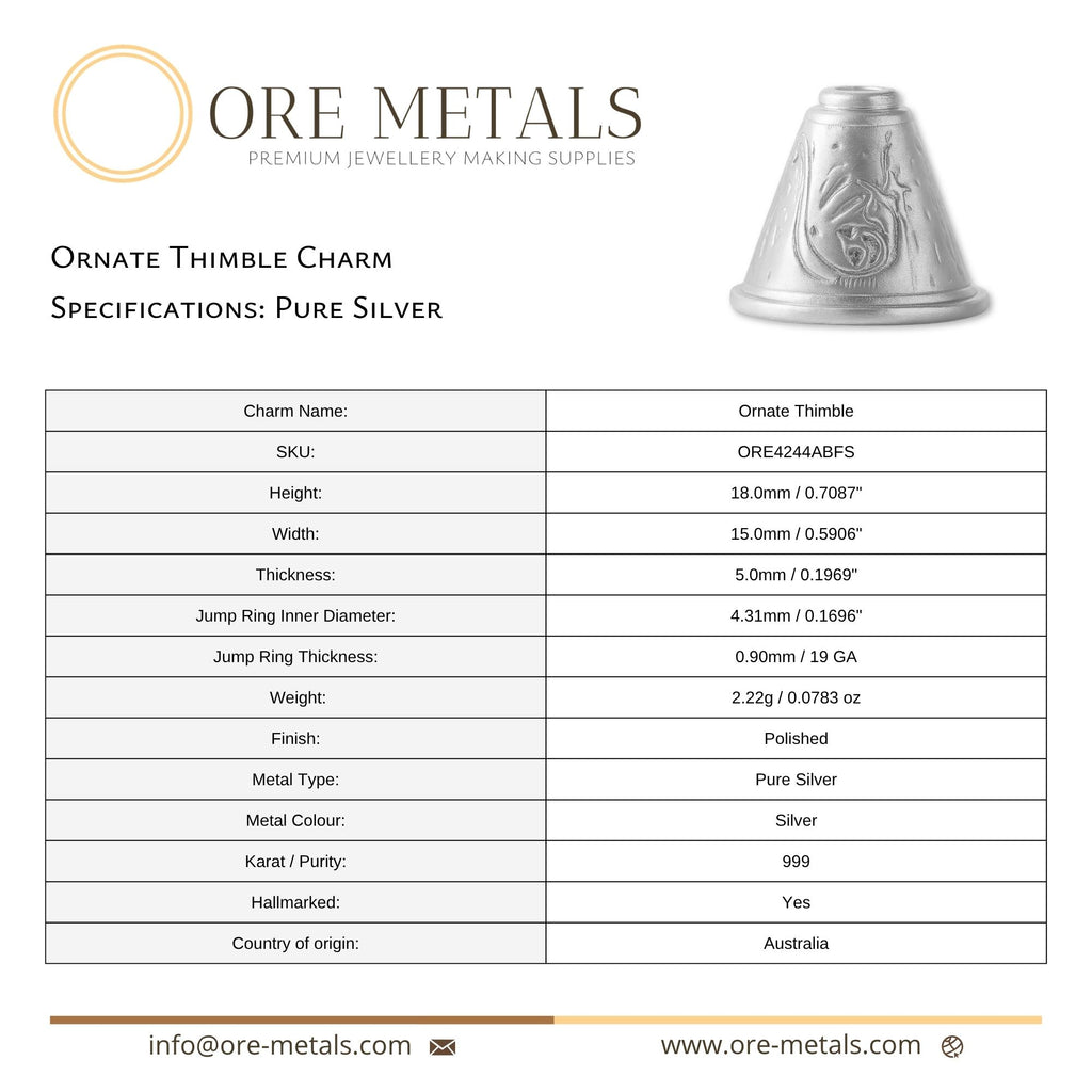999 Pure Silver - Ornate Thimble Charm