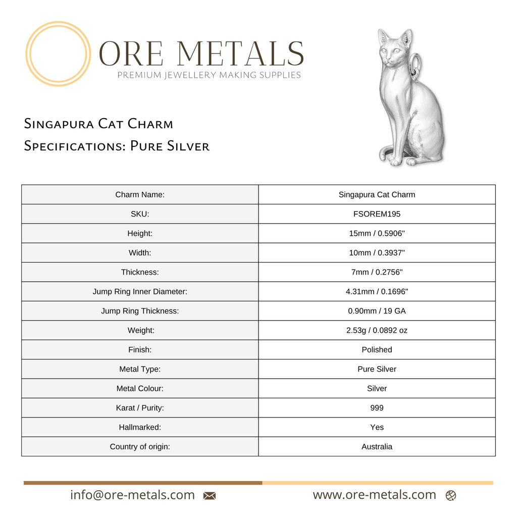 999 Pure Silver - Singapura Cat Charm