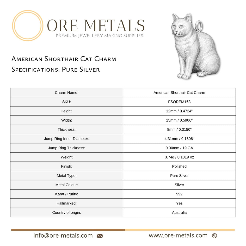 999 Pure Silver - American Shorthair Cat Charm