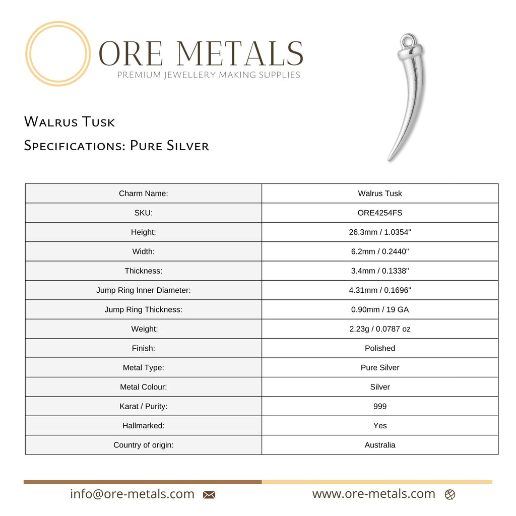 999 Pure Silver - Walrus Tusk Charm