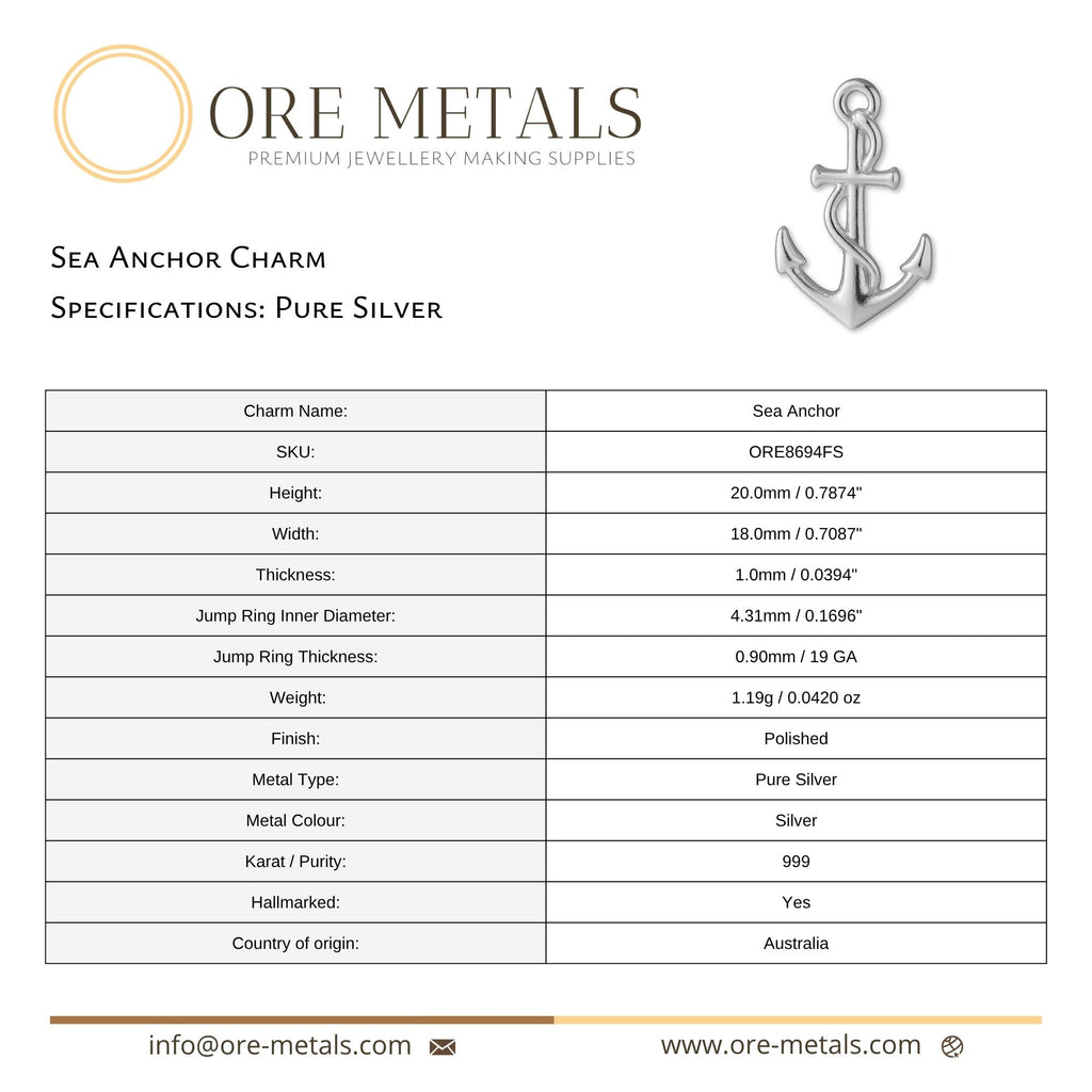999 Pure Silver - Sea Anchor Charm