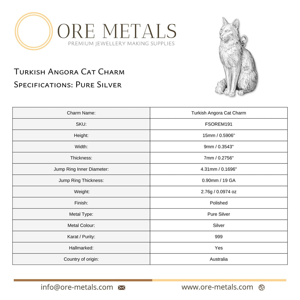 999 Pure Silver - Turkish Angora Cat Charm