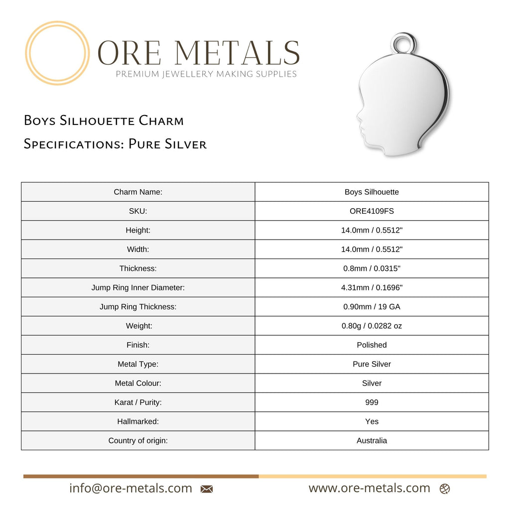 999 Pure Silver - Boys Silhouette  Charm