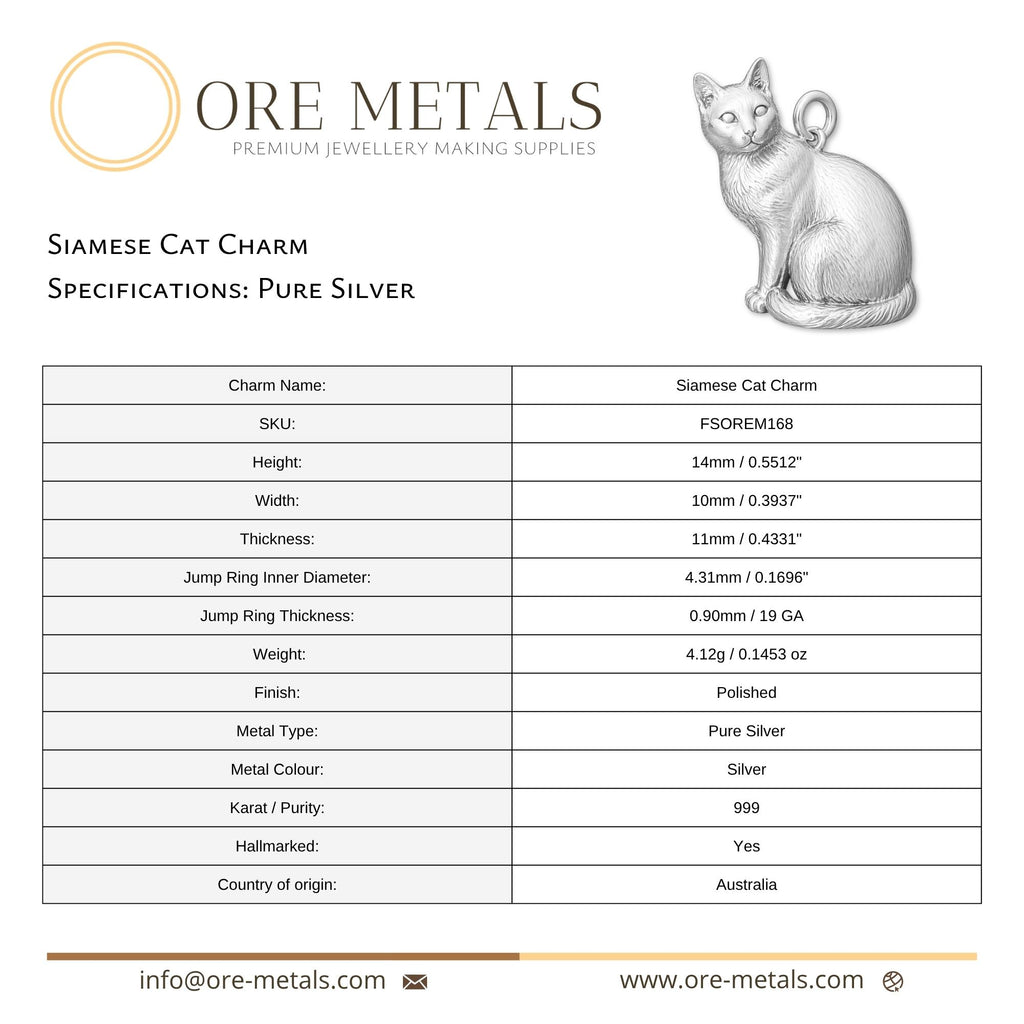 999 Pure Silver - Siamese Cat Charm
