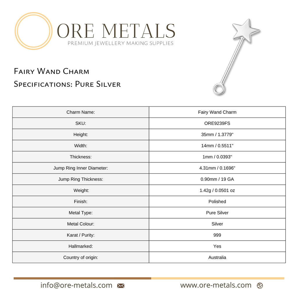 999 Pure Silver - Fairy Wand Charm