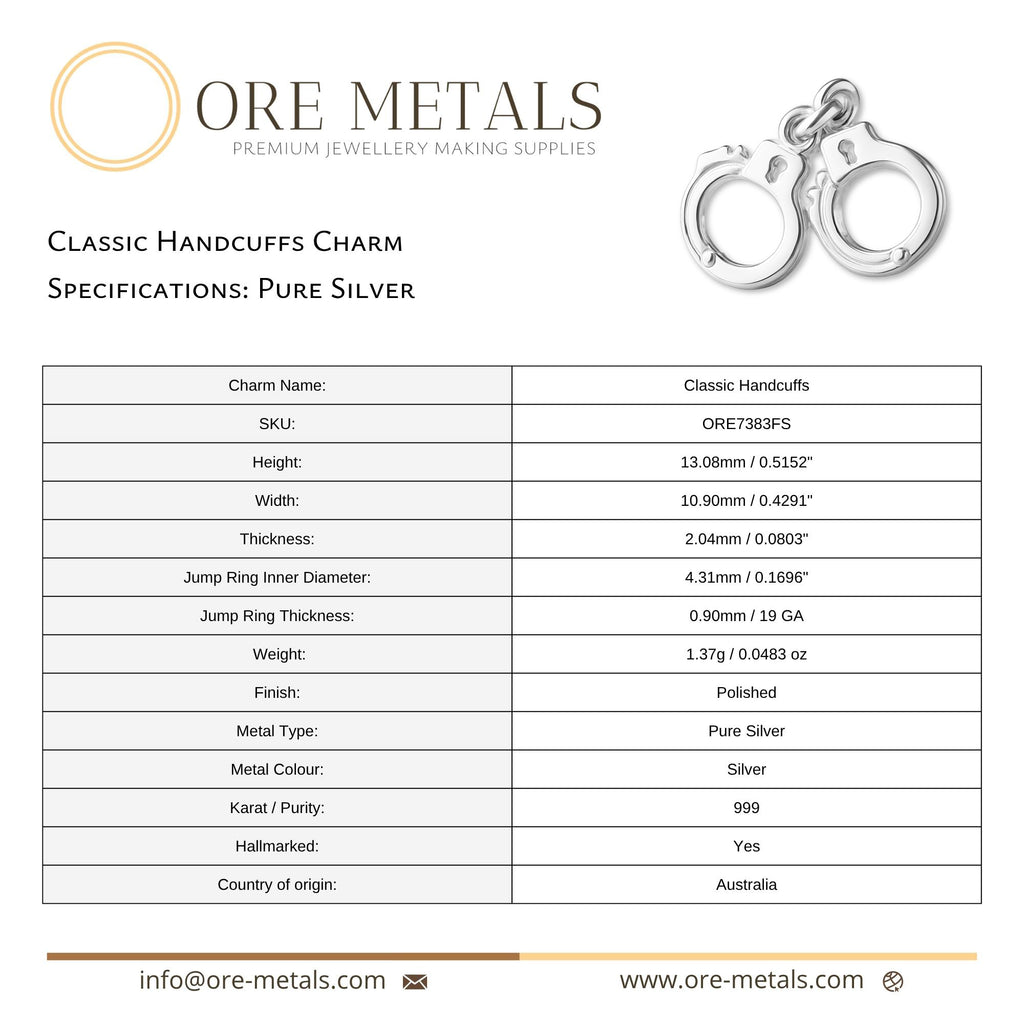 999 Pure Silver - Classic Handcuffs Charm