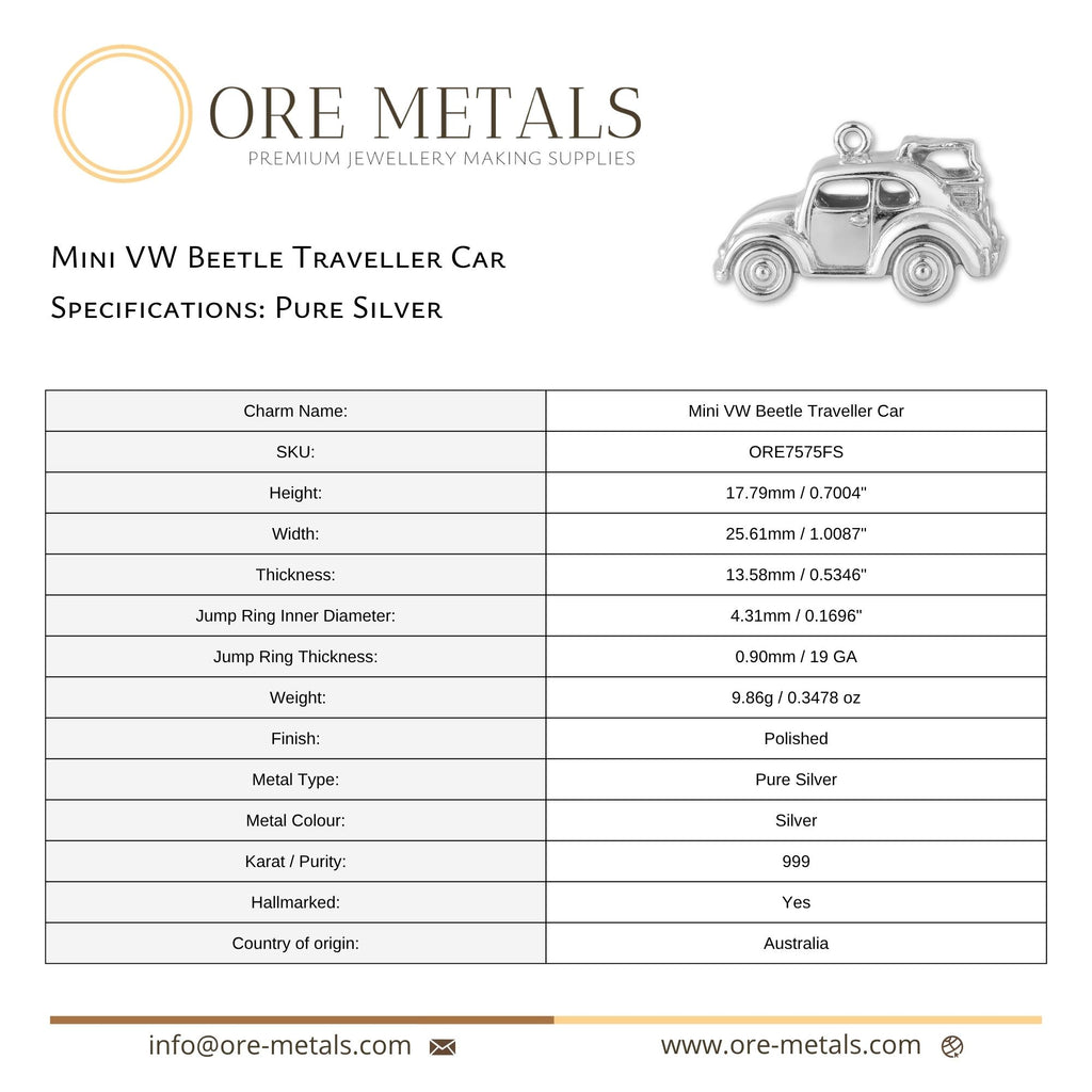 999 Pure Silver - Mini VW Beetle Traveller Car Charm