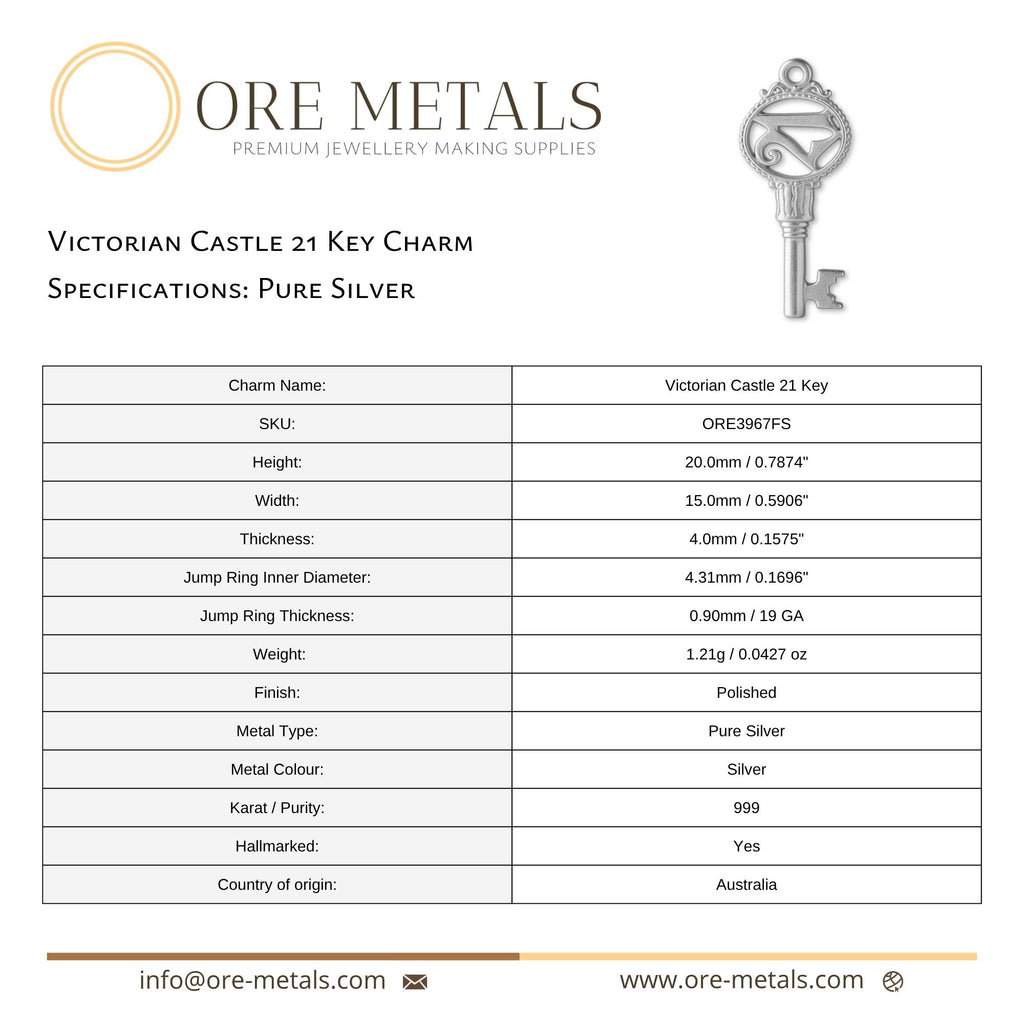 999 Pure Silver - Victorian Castle 21 Key Charm
