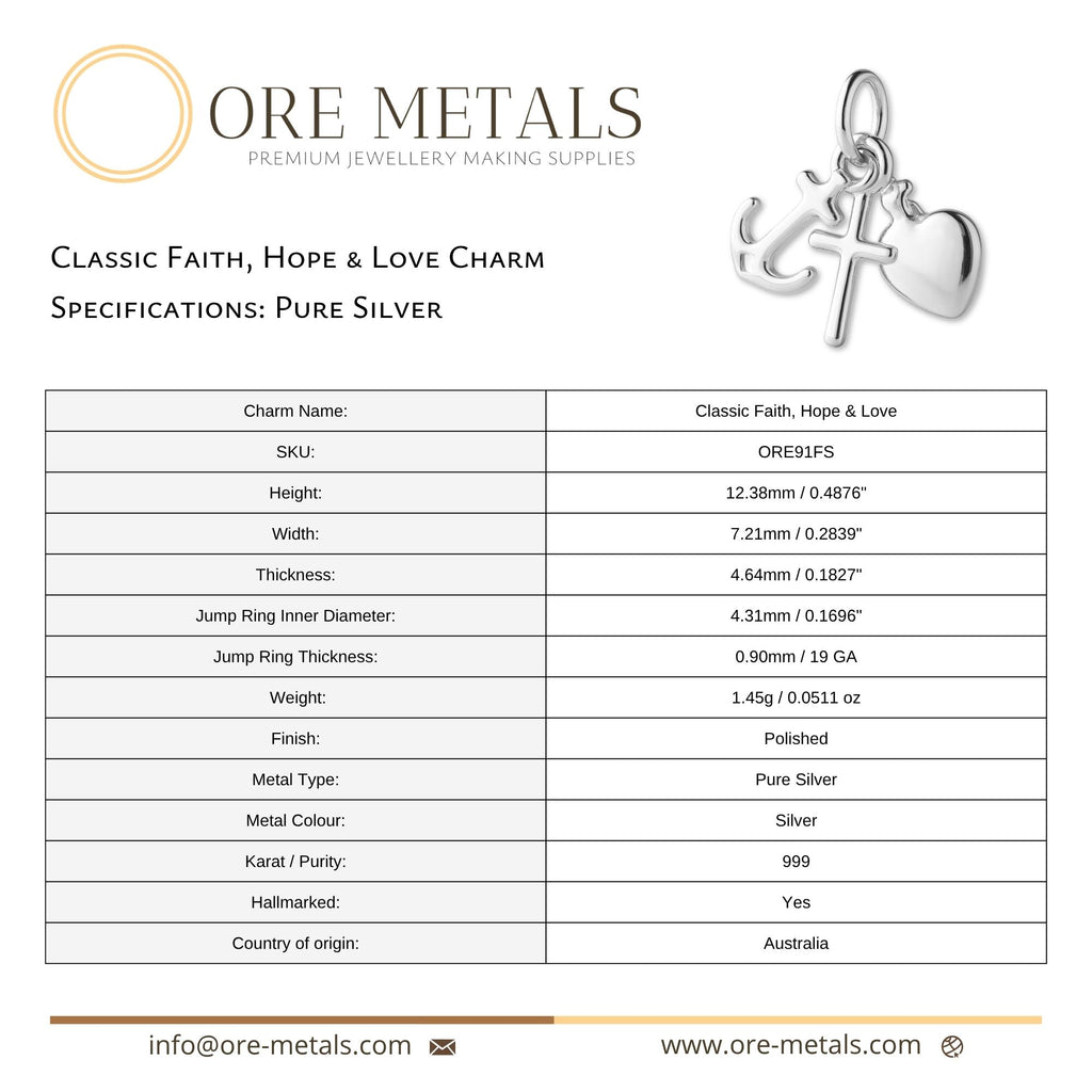 999 Pure Silver - Classic Faith, Hope & Love Charm