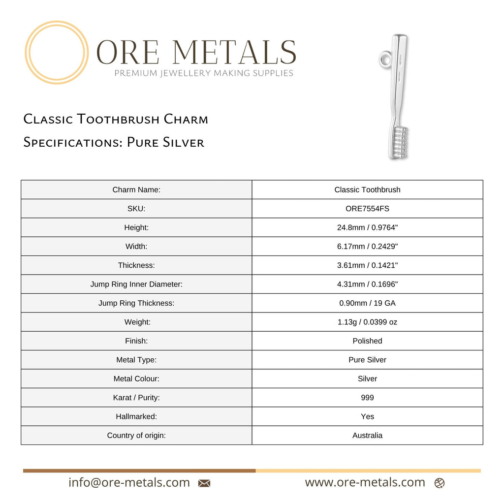 999 Pure Silver - Classic Toothbrush Charm