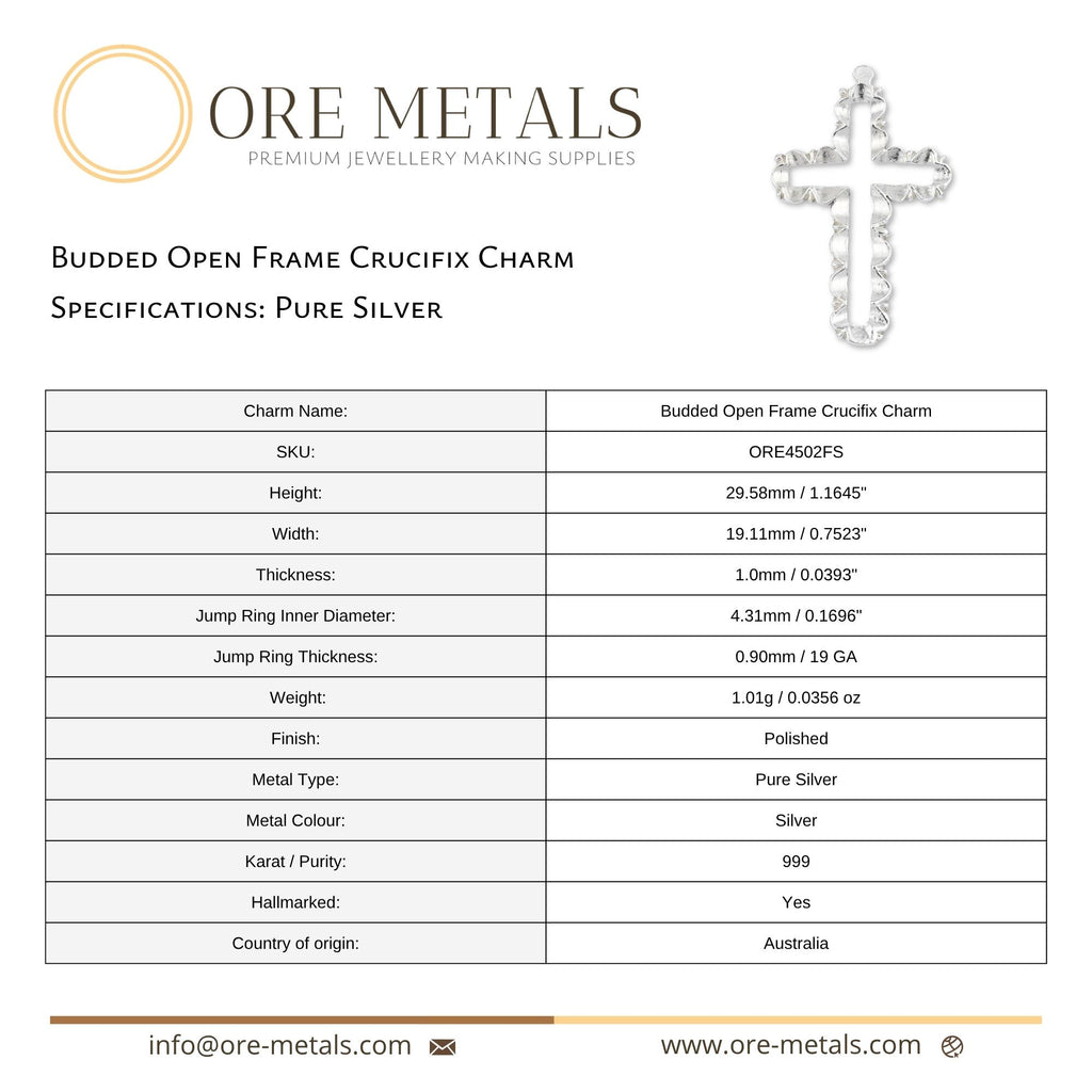 999 Pure Silver - Budded Open Frame Crucifix Charm