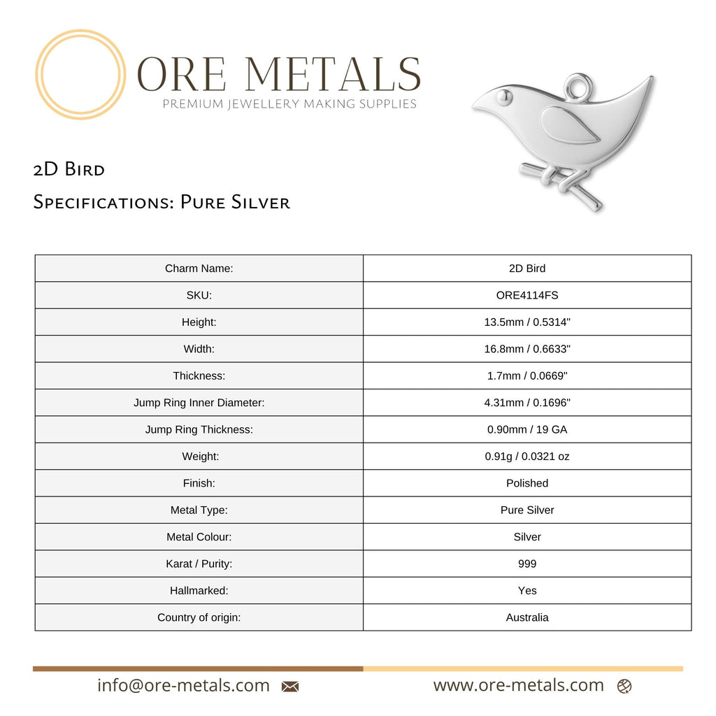 999 Pure Silver - 2D Bird Charm