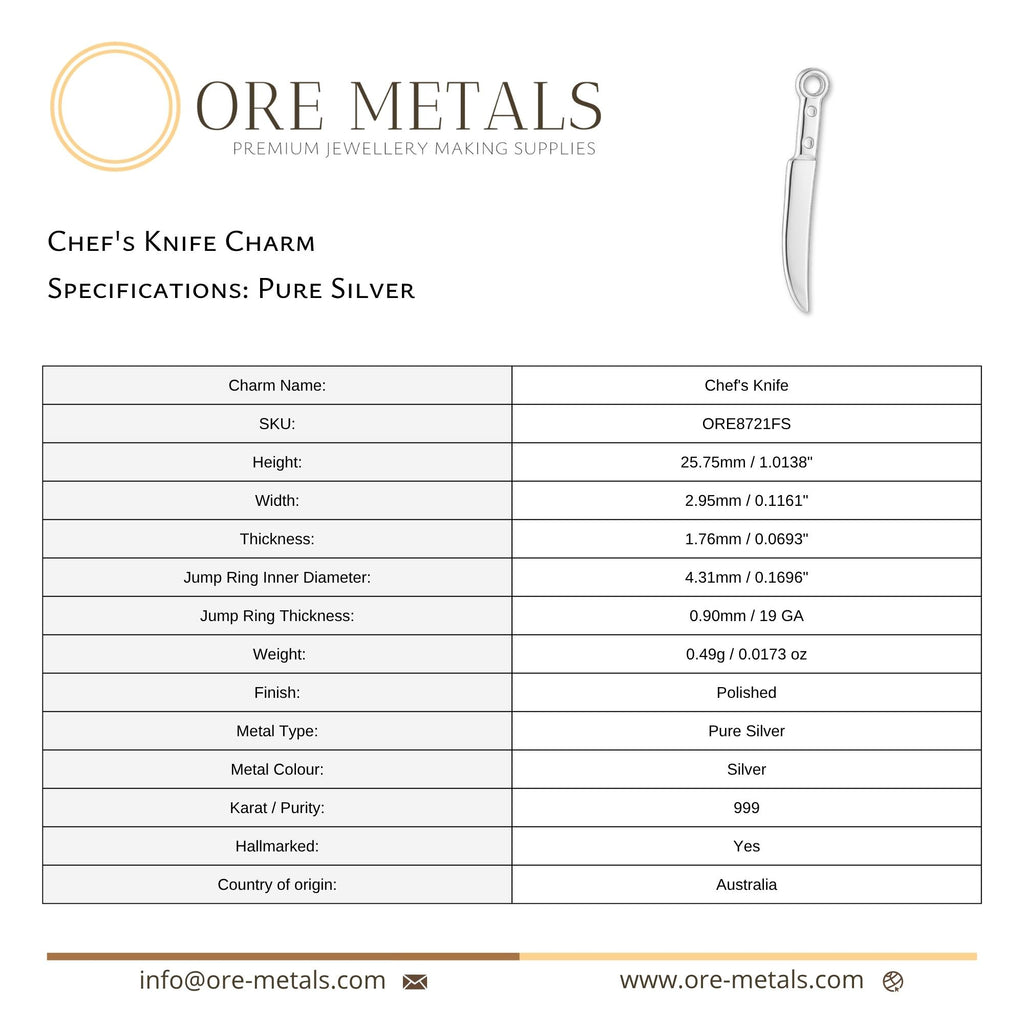 999 Pure Silver - Chef's Knife Charm