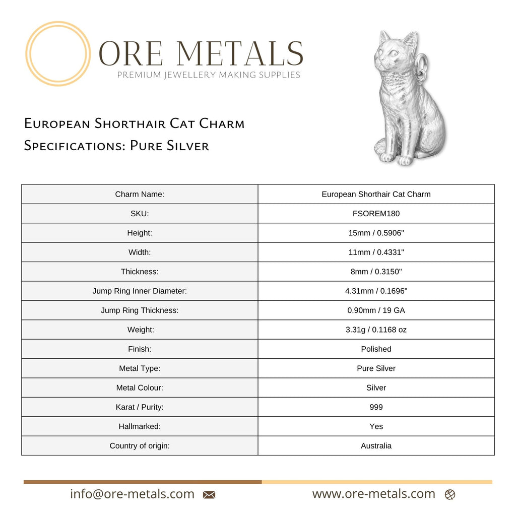 999 Pure Silver - European Shorthair Cat Charm