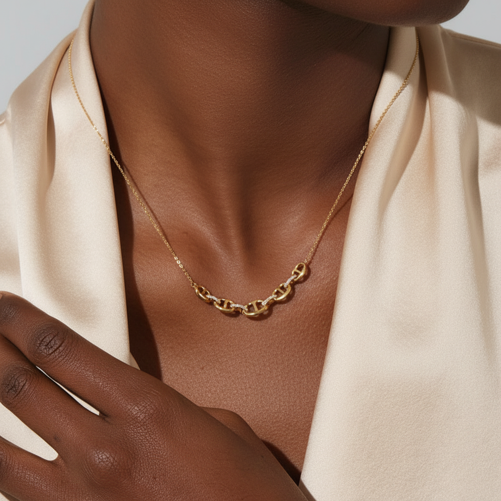 18ct Yellow Gold | 0.12ct GH/SI - Diamond Anchor Chain Necklace