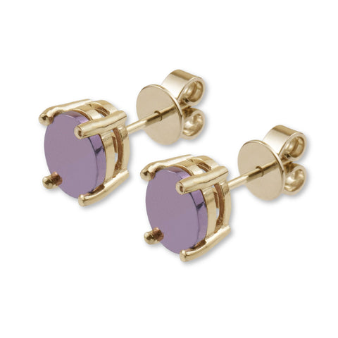 18ct Purple Gold Oval Studs - 9ct Yellow Gold Basket Setting