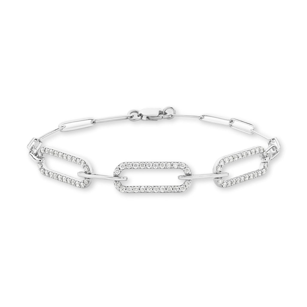 9ct White Gold | 0.53ct GH/SI - Diamond Paperclip Chain Bracelet