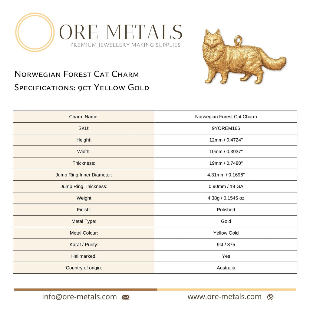 9ct Yellow Gold - Norwegian Forest Cat Charm