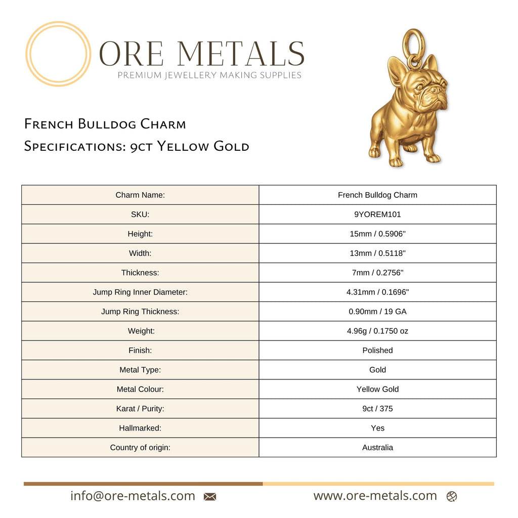 9ct Yellow Gold - French Bulldog Charm