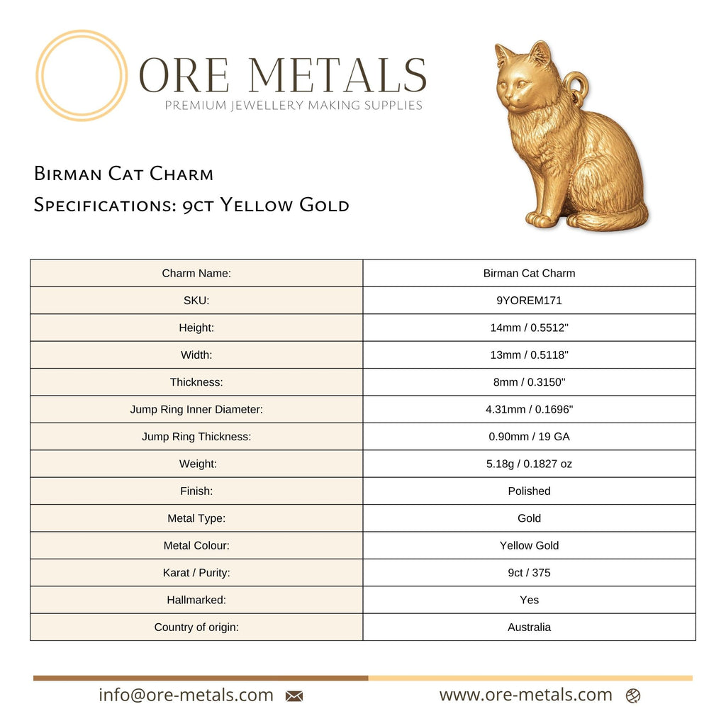 9ct Yellow Gold - Birman Cat Charm