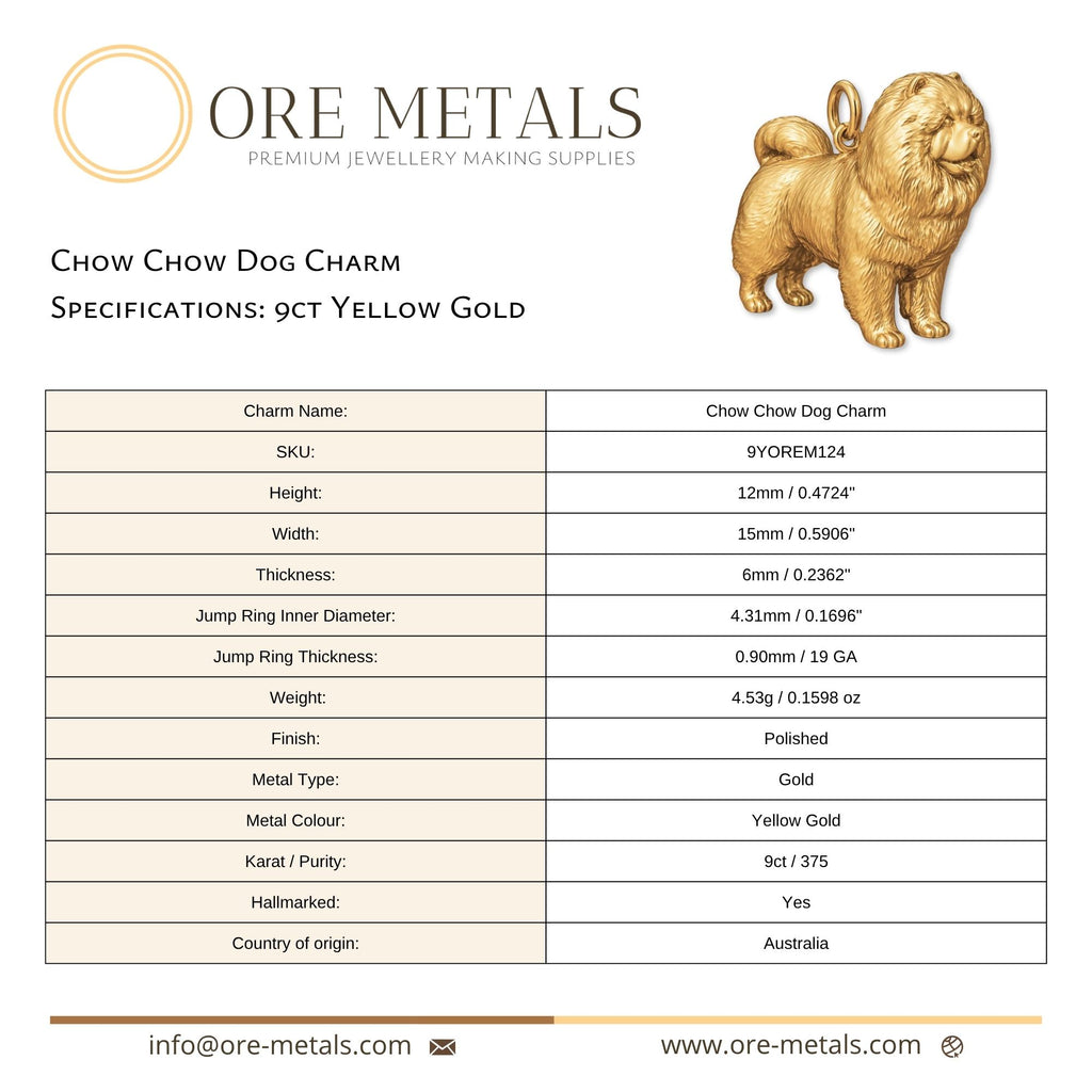 9ct Yellow Gold - Chow Chow Dog Charm