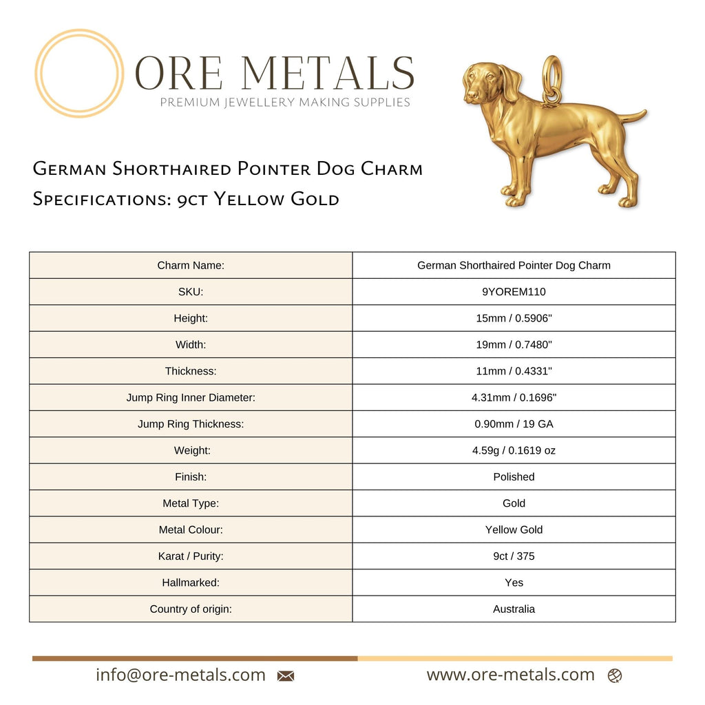 9ct Yellow Gold - German Shorthaired Pointer Dog Charm