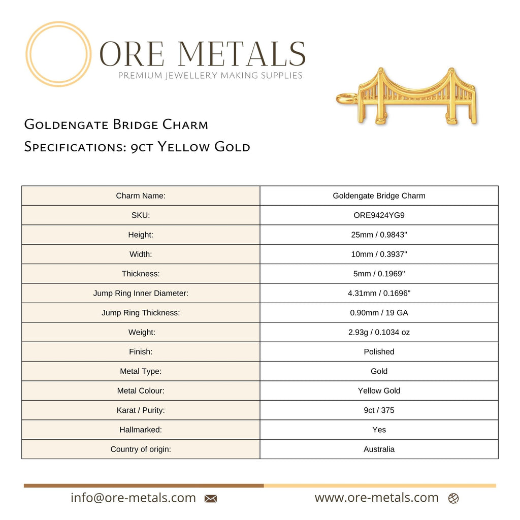 9ct Yellow Gold - Goldengate Bridge Charm