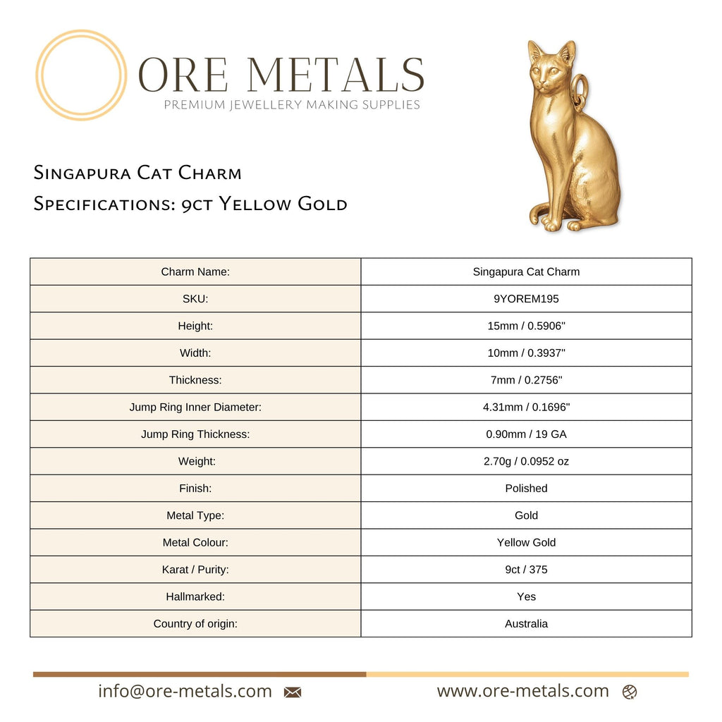 9ct Yellow Gold - Singapura Cat Charm