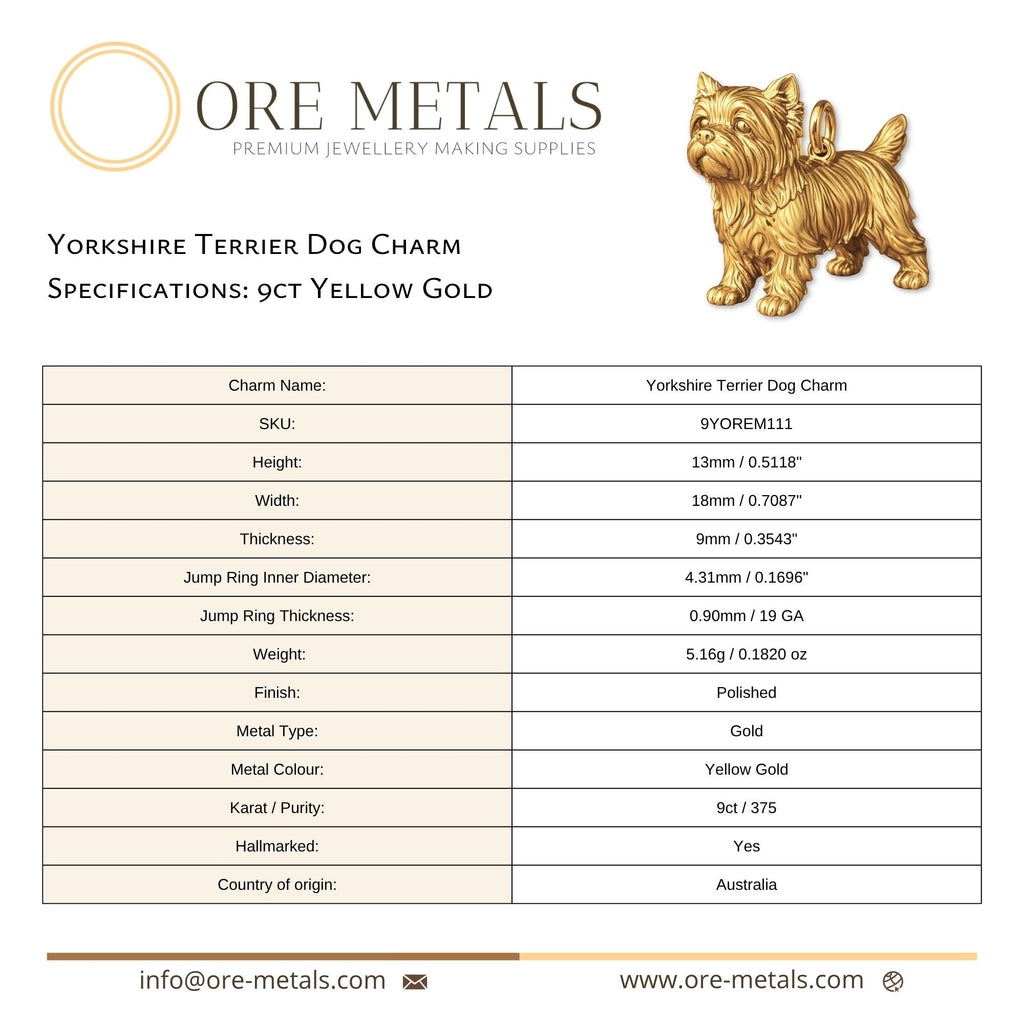 9ct Yellow Gold - Yorkshire Terrier Dog Charm