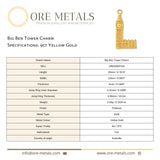 9ct Yellow Gold - Big Ben Tower Charm