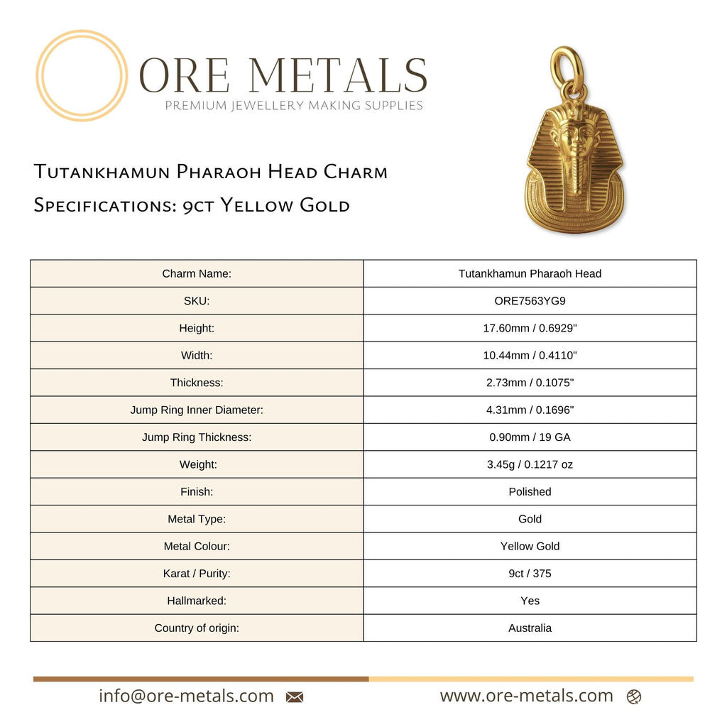 9ct Yellow Gold - Tutankhamun Pharaoh Head Charm