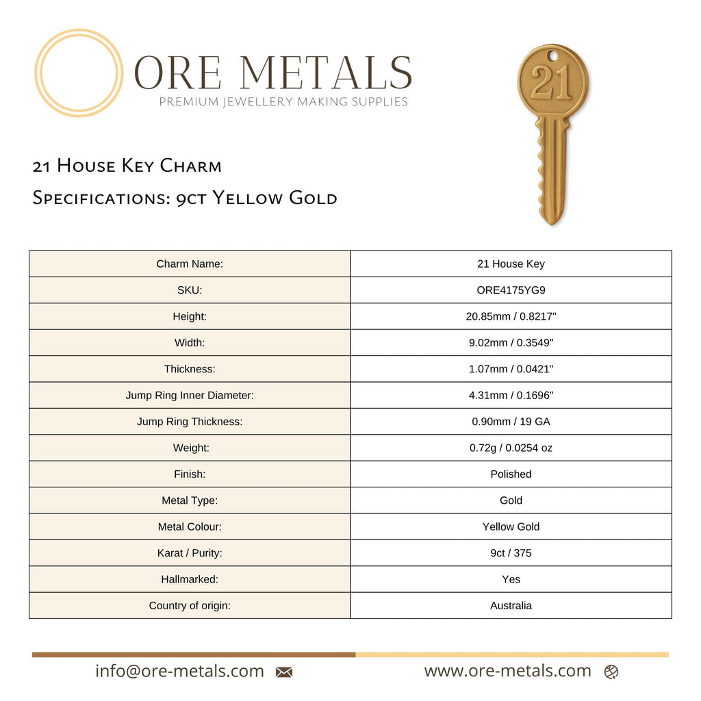 9ct Yellow Gold - 21 House Key Charm
