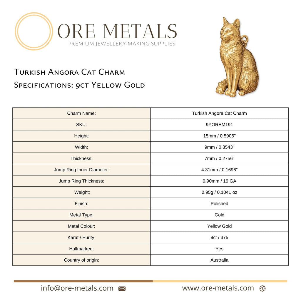 9ct Yellow Gold - Turkish Angora Cat Charm