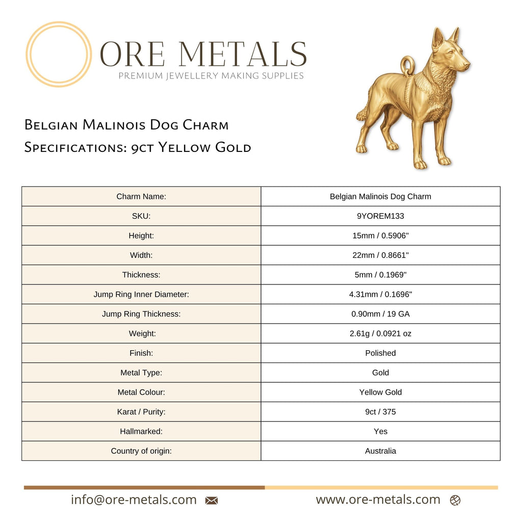 9ct Yellow Gold - Belgian Malinois Dog Charm