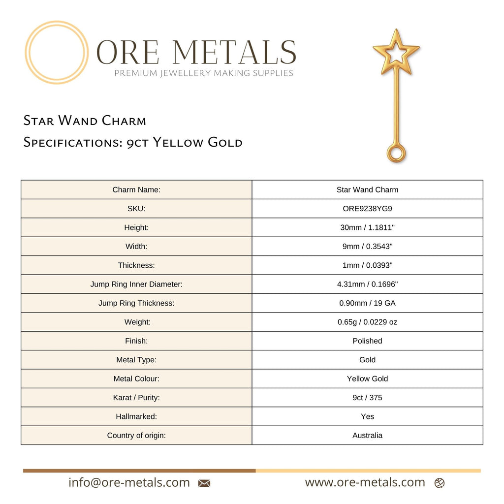 9ct Yellow Gold - Star Wand Charm