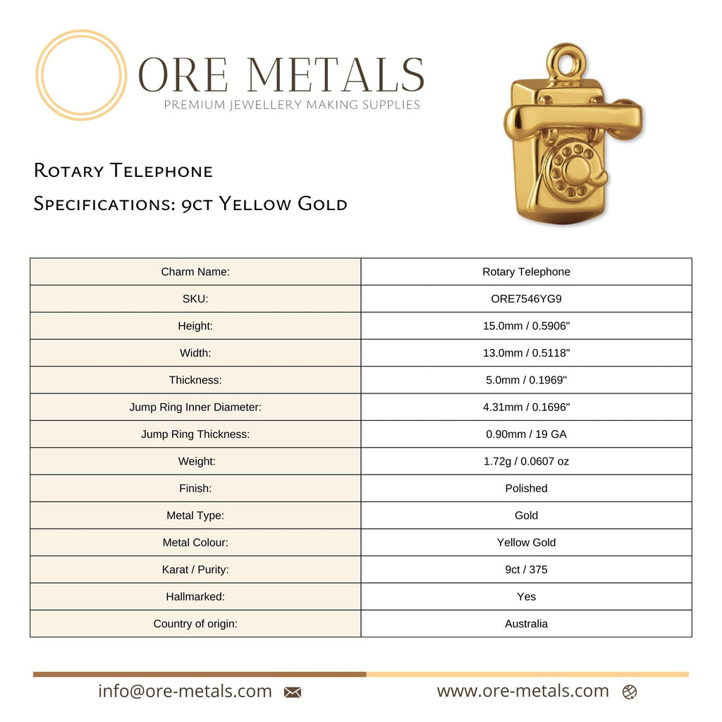 9ct Yellow Gold - Rotary Telephone Charm