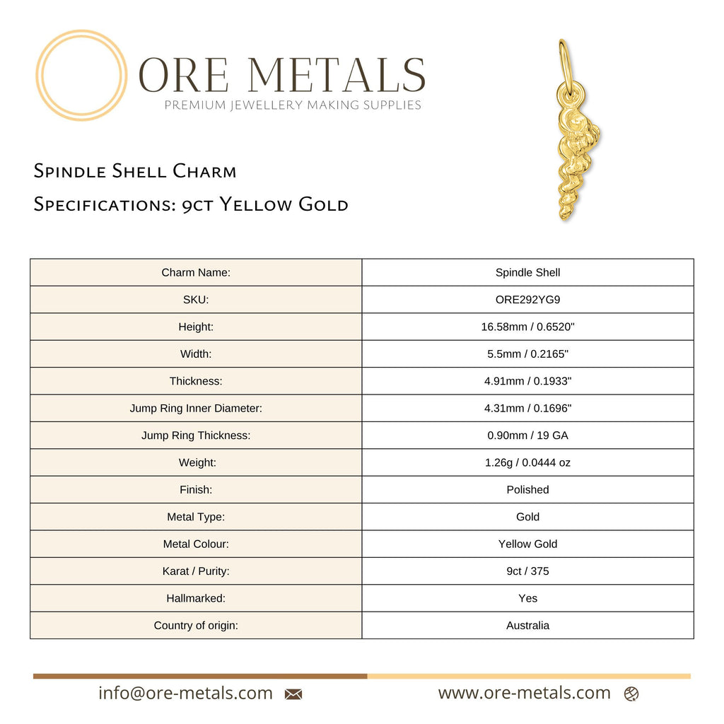 9ct Yellow Gold - Spindle Shell Charm